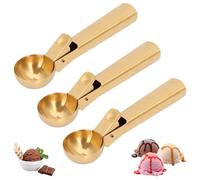 Cuillère à Crème Glacée, Cuillère à Crème Glacée en Acier Inoxydable de 7 Pouces avec Gâchette, Cuillère à Boule de Crème Glacée pour Yaourt Glacé (Or*3pcs)