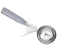 Cuillère à glace de 4 oz avec mécanisme de déverrouillage, en acier inoxydable, de couleur grise, idéale pour les pâtes à biscuits et la pâtisserie