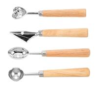 Cuillère à Melon Double Face avec Manche Bois | Têtes Ronde, Ovale et Cœur, Bords Lisses, pour Pastèque et Fruit du Dragon, Préparation Maison