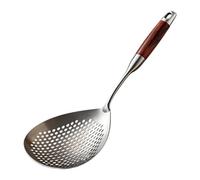 Cuillère à mousse en acier inoxydable avec poignée en bois 42,2 cm - Convient pour le camping, le restaurant, la cuisine, les pâtes, les pâtes, les boulettes, Wan-Tan et chaud/chaud