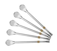 Cuillère à Paille et Mélange Filtre, en Acier Inoxydable 5 Pièces | Acier Inoxydable, Embout Plat, Usage Maison ou Restaurant, Couleur Or, Outil Polyvalent