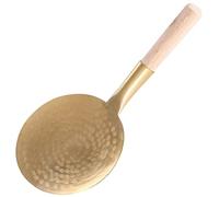 Cuillère à Tofu Cuisine en Cuivre et Bois, Poignée Ergonomique | Outil Doré, Usage pour Tofu Soyeux et Riz, Prise Confortable, Ne Casse Pas Facilement