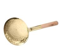 Cuillère à Tofu Manuelle en Cuivre et Bois, Manche Court Cuisine | Louche Compacte, Usage pour Riz et Eau, Résistante à Déformation, Finition Or, Ustensile Pratique