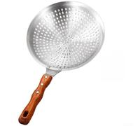 Cuillère creuse creuse en acier inoxydable avec manche en bois | Ustensile de cuisine avec des trous uniformément espacés pour un drainage rapide et une poignée en bois sécurisée