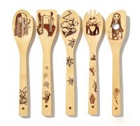 Cuillère de Cuisine en Bois Unique avec Motif Cauchemar, Ensemble de Cuisinière en Bambou bio Antiadhésif, Ensemble d'ustensiles de Cuisine Cadeau Noël(5 PCS)