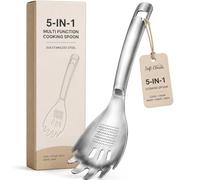 Cuillère de Cuisine Multifonction 5 en 1, Écumoire en Acier Inoxydable 304, Séparateur d’Œuf, Râpe, Presse-Purée et Ouvre-Bouteille (#B)