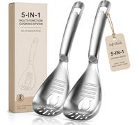 Cuillère de Cuisine Multifonction 5 en 1, Écumoire en Acier Inoxydable 304, Séparateur d’Œuf, Râpe, Presse-Purée et Ouvre-Bouteille (#2A)