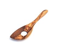 Cuillère de cuisine pointue perforée large manche longueur 30 cm cuillère à risotto ustensile de cuisine fait à la main en bois d'olivier