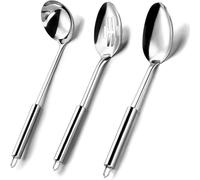 Cuillère de service en acier inoxydable, Pleafind Set de 3 cuillères de cuisine en acier inoxydable, Set d'ustensiles de cuisine, contient une cuillère de service, une écumoire et une louche, grande c