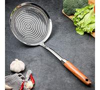 Cuillère écumoire,louche passoire pour cuisine,cuillère avec long manche en bois pour la cuisine, l'égouttement, la friture, acier inoxydable 304, 16 cm.