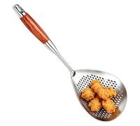 Cuillère Écumoire - Ustensile de Cuisson en Acier Inoxydable - Grande Cuillère à Fentes avec Manche en Bois - pour frire et égoutter les nouilles, œufs, viande, raviolis, marmite, cuisine maison, rest