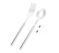 Cuillère Fourchette Extensible, Fourchette et Cuillère Télescopiques Acier Inoxydable Fourchette Longue Rallonge Cuillère Télescopique s'Étend Jusqu'à 64cm Vaisselle pour Barbecue Aux Fruits