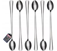 KADAX Lot de 6 cuillères longues en acier inoxydable - Pour latte, boissons, glace, long drink, cuillère à cocktail, cuillère à dessert, passe au lave-vaisselle - Longueur : 21,4 cm - Argentées