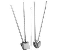 Cuillère Paille Multifonction en Acier Inoxydable 304, Manche Long | Mélange et Aspiration, Surface Polie, avec Brosse de Nettoyage, pour Pudding et Boissons