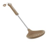 Cuillère Passoire de Service à Long Manche, Silicone et Acier Inoxydable | Design Fendu et Perforé, Surface Lisse sans Bavure, Usage Maison et Restaurant, Beige