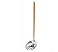Cuillère passoire en acier inoxydable 304 avec poignée en bois pour servir la soupe et égoutter les légumes Finition dorée 25,5 cm de long Design élégant (passoire argentée)