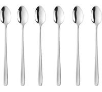 Cuillères à cappuccino 20 cm en acier 18/10 - grands couverts à dessert avec de longues cuillères à café pour le café et la sauce au chocolat, lot de 6 cuillères argentées