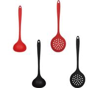 Cuillères à polle en silicone, grandes, noir/rouge, lot de 4