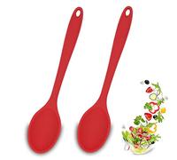 Cuillères de Cuisine en Silicone, Lot de 2 CuillèRe Service Sans BPA, RéSistant à La Chaleur Perfectes Pour MéLanger et Servir (Rouge)