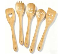 Cuillères en Bois Amusantes avec Motif de Visage - Drôles Ustensiles de Cuisine en Bois, Cuillère et Spatule à Motif Smiley, Mignons Ensemble d'ustensiles de Cuisine Cadeau pour Femmes et Hommes
