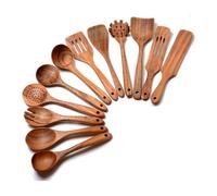 CuillèRes en Bois pour la Cuisine, Paquet de 12Ustensiles en Bois pour la Cuisine Ensemble D'Ustensiles de Cuisine Spatules en Bois