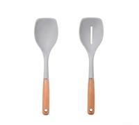 Cuillères en silicone à manche long de 31 cm avec poignée en bois - Passe | silicone, sans BPA, sans danger pour les poêles antiadhésives, pas de rayures, bords flexibles lisses