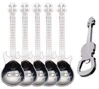 Cuillères musicales en forme de guitare - Coffret de 6 avec ouvre-bouteilles (argent)