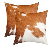 Cuir Vache Taie d'oreiller 45x45cm Cuir Vache Ferme Western Village Animaux Sauvages Animaux Housse Coussin pour Maison Le Salon Taie Oreiller Réversible Blanc Brun Lot De 2 Housse de Coussin