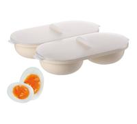 Cuiseur à Oeufs Micro-Ondes - 2 Tasses - PP Antiadhésif - Cuisson Vapeur Saine - Petit-Déjeuner Rapide - Blanc Crème ABRIBUS
