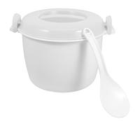 Cuiseur à Riz Micro-ondable Blanc en PP avec Poignées Verrouillables | Double Ventilation, Facile à Transporter, pour Usage Domestique, avec Spatule à Riz Incluse