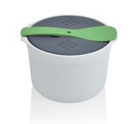 Cuiseur à Riz Micro Ondes, 2L Microwave Rice Cooker PP Autocuiseur Vert | Alimentaire Cuillère Couvercle Passoire Antiadhésif Pot Vapeur Cuire Pâtes Conserver Céréales Couscous Légumes Légumineuses