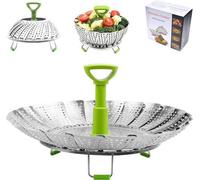 Cuiseur à vapeur en acier inoxydable, embout vapeur réglable avec poignée extensible, pour les légumes et les fruits, panier pliable, inoxydable, lavable au lave-vaisselle pour les aliments pour bébés