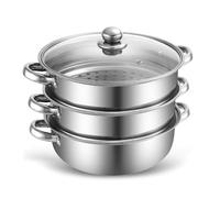 Cuiseur vapeur 28 cm avec insert vapeur - Cuiseur vapeur en acier inoxydable adapté à l'induction et au lave-vaisselle - Ensemble 3/4 étages avec couvercle en verre - Pour légumes, pommes de terre