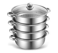 Cuiseur vapeur, 28 cm, avec insert vapeur, en acier inoxydable, passe à l'induction et au lave-vaisselle, lot de 3/4 étages avec couvercle en verre, pour légumes, pommes de terre, aliments pour bébés