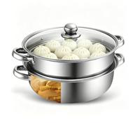 Cuiseur vapeur 28 cm - Cuiseur vapeur en acier inoxydable avec couvercle en verre - Pour soupe, légumes, pâtes et fruits de mer - Compatible induction et passe au lave-vaisselle (28 cm, 2 couches)