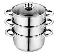 Cuiseur vapeur 28 cm – Ensemble de 3 cuiseurs vapeur en acier inoxydable avec couvercle en verre – Compatible avec les plaques à induction – Convient aux plaques à gaz, électriques et en céramique – L