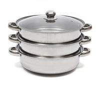 Cuiseur vapeur 3 couches en acier inoxydable, cuiseur vapeur, marmite avec couvercle en verre, kit de cuiseur vapeur multifonction, pommes de terre cuites, viande, légumes, 28 cm
