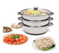 Cuiseur vapeur à 3 étages - Diamètre : 28 cm - Empilable - En acier inoxydable - Avec couvercle en verre - Pour cuisinière à induction, cuisinières électriques en céramique, électriques ou cuisinières