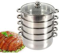 Cuiseur vapeur à 5 étages Cuiseur vapeur en acier inoxydable Marmite vapeur de 28 cm Casserole avec couvercle en verre Cuiseur vapeur de cuisine