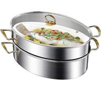 Cuiseur vapeur à poisson en acier inoxydable 304 - Compatible avec poignée résistante à la chaleur, plateau à clipser, passe au four et au lave-vaisselle - 38,7 × 25 cm