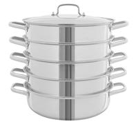 Cuiseur vapeur - Accessoire vapeur à 5 niveaux, diamètre 32 cm - Acier inoxydable 304 - 4 récipients vapeur - Couvercle en verre - Pour viande et légumes - Argenté