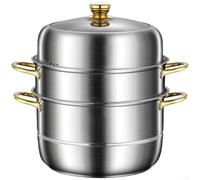 Cuiseur Vapeur Acier Inoxydable 9.5L avec Panier et Couvercle Verre - Faitout 2 Niveaux pour Légumes Raviolis Poisson - Compatible Induction pour gaz 28cm(3 floors)