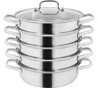 Cuiseur vapeur - Autocuiseur à 4 étages Ø28 cm - Acier inoxydable 304 - Couvercle en verre trempé - Hauteur d'insertion 7,2 cm - Total 36×34 cm - Poli - Argent