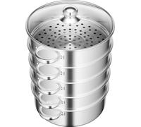 Cuiseur vapeur/autocuiseur - Cuiseur vapeur à 5 niveaux - Diamètre 28 cm - Acier inoxydable - Couvercle en verre - 15 kg par niveau - Argent