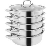 Cuiseur vapeur - Autocuiseur en acier inoxydable 32 cm - Set de 5 étages empilables - Acier inoxydable 304 - Couvercle en verre - Pour légumes, boulettes et poisson - Argent