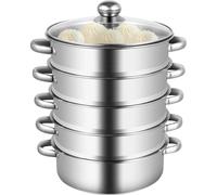 Cuiseur vapeur - Casserole en acier inoxydable - 5 étages empilables - Diamètre 26 cm - Avec couvercle - Argent/gris clair