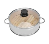 Cuiseur Vapeur Couvercle Réutilisable en Acier Inoxydable | Panier Cuisson Vapeur, Finition Argenté, Bambou et Verre, Chauffe Uniforme, Résiste à Chaleur, Desserts et Viande
