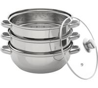 Cuiseur vapeur - Cuiseur vapeur à 3 étages en acier inoxydable - 28 cm - Couvercle en verre - Grande capacité - Pour la cuisson à la vapeur et la préparation de soupes