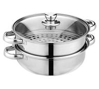 Cuiseur vapeur en acier inoxydable, 28 cm - Cuiseur vapeur 2 couches pour légumes et pâtes (acier inoxydable 18/8, adapté à l'induction) - avec couvercle pour une préparation saine - Ustensiles de cui