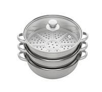 Cuiseur vapeur en acier inoxydable - 3 étages - 28 cm - Cuiseur vapeur en acier inoxydable - Multifonction - Faitout intégré - Couvercle en verre avec trou d'aération - Protection contre l'induction